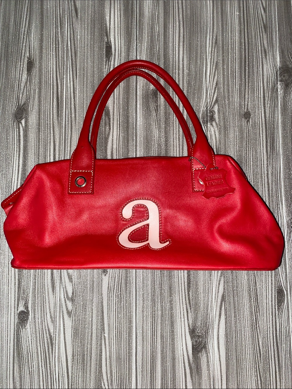 Giani Bernini Red Leather Satchel with Light Pink Initial Accent